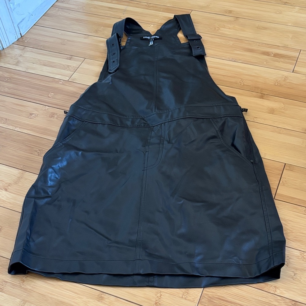 David Lerner Black vegan Leather Pinafore Dress